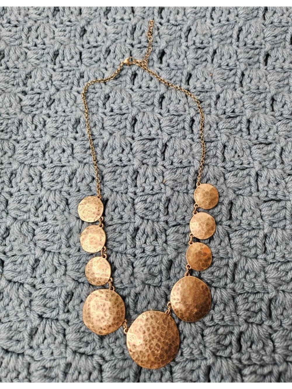 Goldtone Hammered Circles Necklace 18 - 21 inches Long